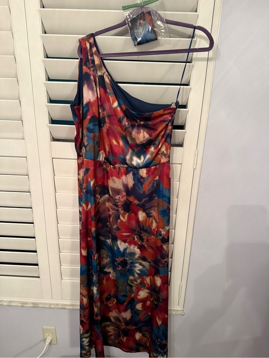 Nicole Miller Dresses & Skirts - Nicole Miller One-Shoulder Floral Satin Maxi Dress in Red, Blue, Rust